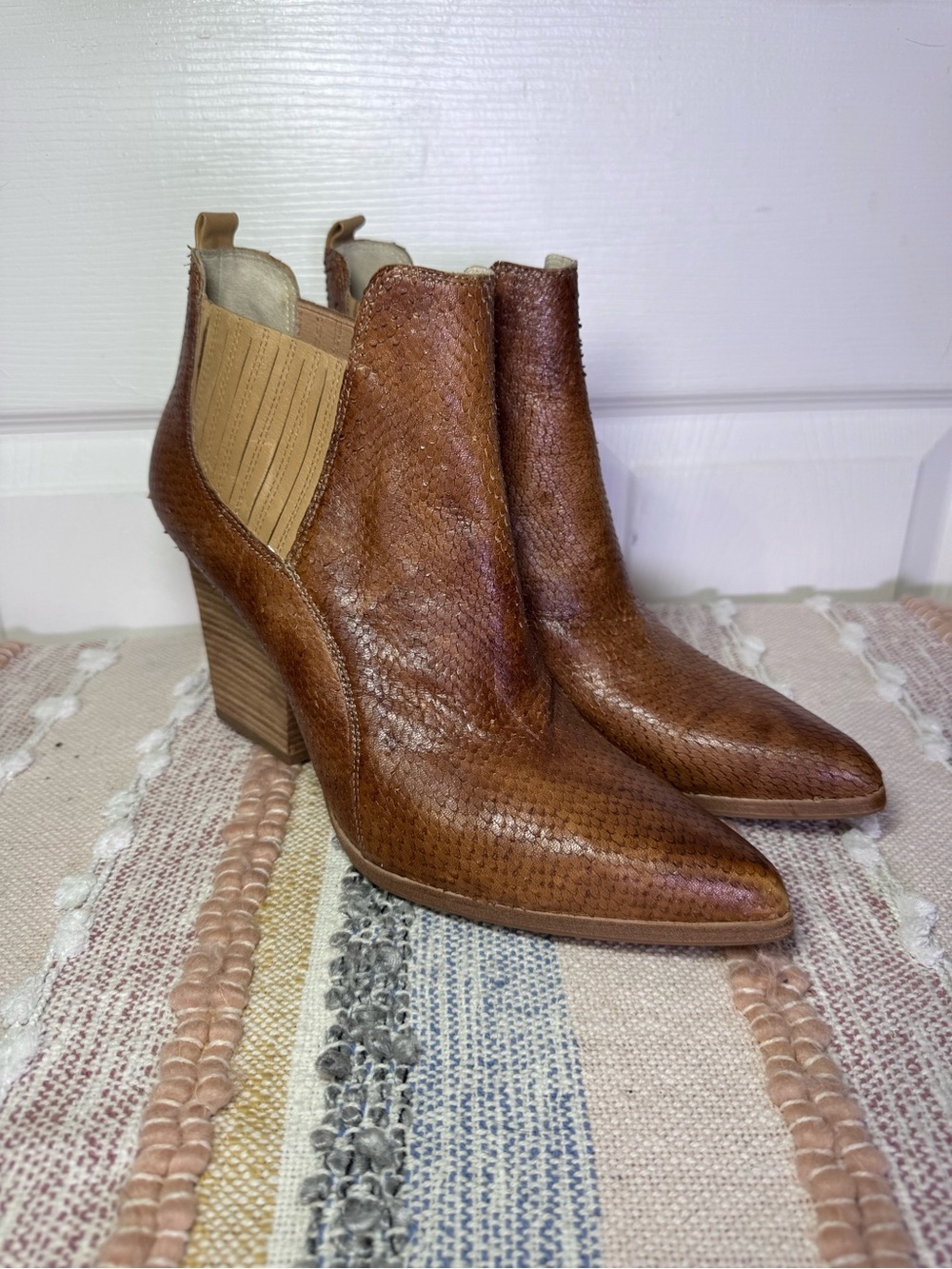 Donald J. Pliner Brown Textured Leather Pointed Chelsea Booties